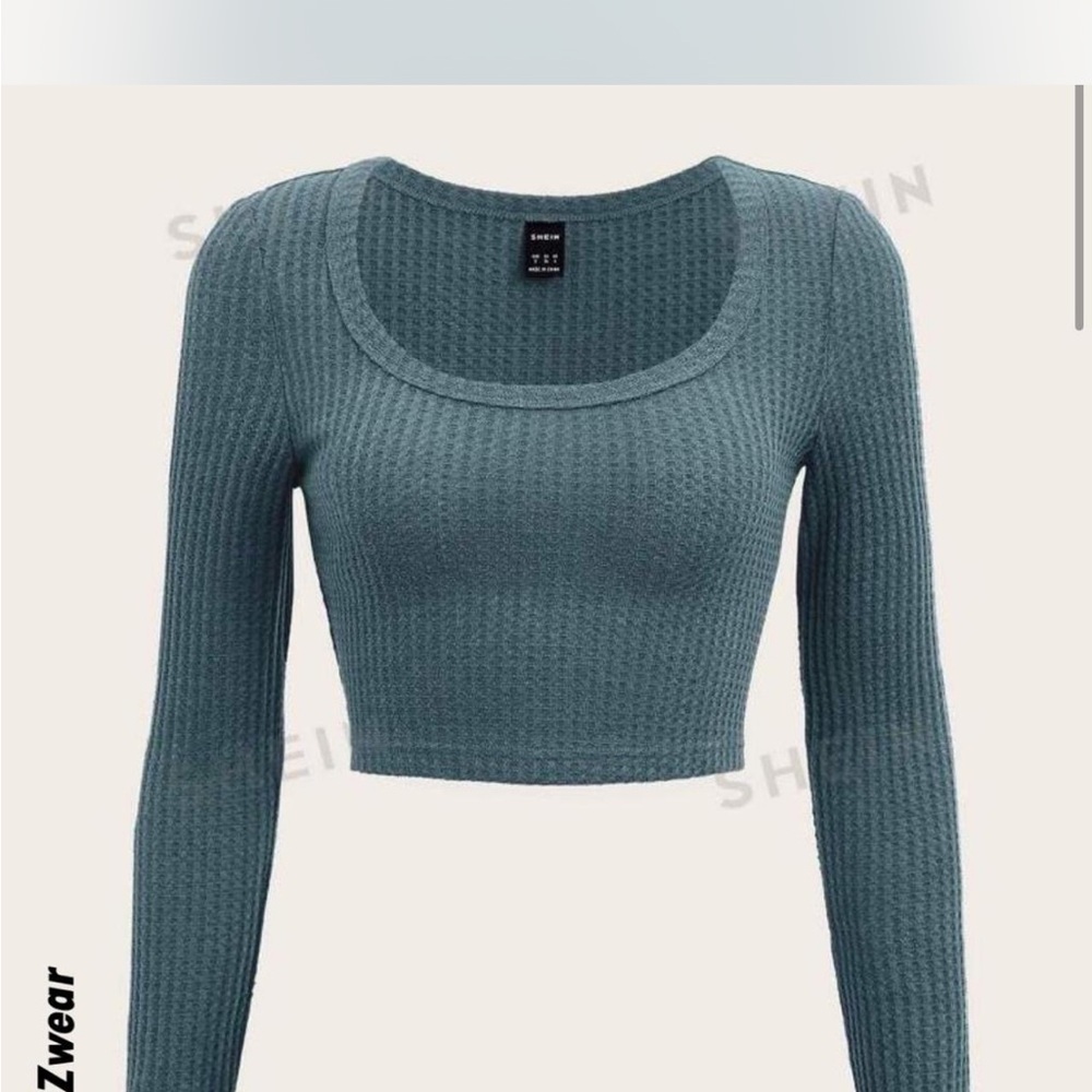 SHEIN Women's Blue Ribbed Crop Top